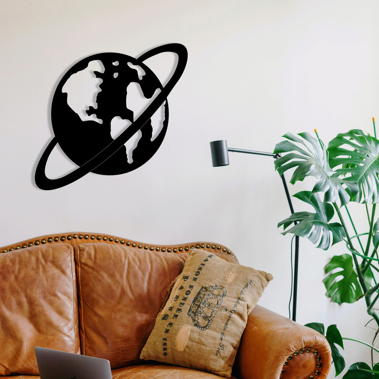 Decoratiune de perete, Planet - M122, metal, 70 x 67 cm, negru - imagine 7